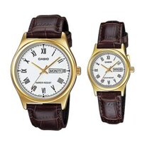 Đồng Hồ Cặp Đôi Casio MTP-V006GL-7B và LTP-V006GL-7B Dây Da - Mặt Tròn Màu Trắng