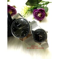 Đồng hồ cặp đôi dây thép lụa Halei Black Sliver
