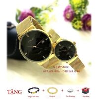 Đồng hồ cặp đôi dây thép lụa Halei Gold Black