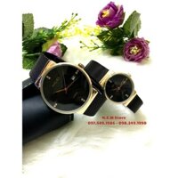 Đồng hồ cặp đôi dây thép lụa Halei Black gold