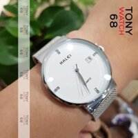 Đồng hồ cặp đôi nam nữ dây thép lụa Halei Sliver - Chiếc nam