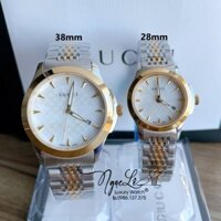 Đồng Hồ Cặp Gucci G-Timeless Dây Kim Loại Demi Vàng Size 38mm YA126409 - 28mm YA126511