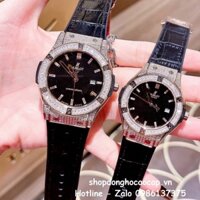 Đồng Hồ Cặp Hublot Classic Fusion Quartz Dây Da Silicon Đen Rose