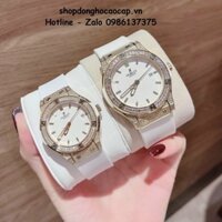 Đồng Hồ Cặp Hublot Classic Fusion Quartz Silicon Trắng Gold