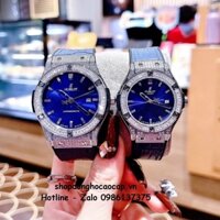 Đồng Hồ Cặp Hublot Classic Fusion Quartz Dây Da Silicon Xanh Dương