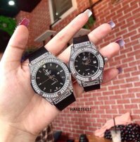 Đồng hồ cặp hublot Nam/Nữ dây cao su thơm đính đá full viền