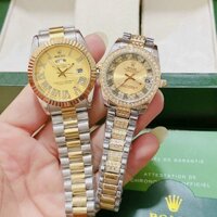 ĐỒNG HỒ CẶP NAM NỮ ROLEX ,Size:36_32mm viền mặt đính đá thời trang, sang trọng, bền màu,chống nước 3atm , bảo hành 12t