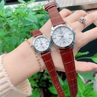 Đồng Hồ Cặp Omega 802 Dây Da Cao Cấp - Viền Bạc