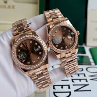 Đồng hồ cặp rolex máy cơ viền đá mặt tròn siz 31,36,40mm