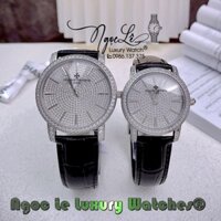 Đồng Hồ Cặp Vacheron Constantin Siêu Cấp Dây Da Đen Đính Đá Bạc 40mm - 34mm