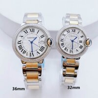 Đồng Hồ Cartier Cặp Máy Quartz Dây Kim Loại Màu Demi Vàng Mặt Trắng Size 36mm-32mm
