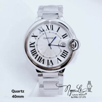 Đồng Hồ Cartier Nam Máy Quartz Dây Kim Loại Silver Mặt Trắng Size 40mm Niềng Trơn