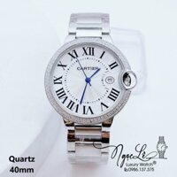 Đồng Hồ Cartier Nam Máy Quartz Dây Kim Loại Màu Bạc Mặt Trắng Size 40mm