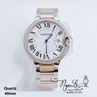 Đồng Hồ Cartier Nam Máy Quartz Dây Kim Loại Màu Demi Rose Mặt Trắng Size 40mm