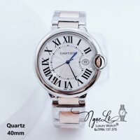 Đồng Hồ Cartier Nam Máy Quartz Dây Kim Loại Demi Rose Mặt Trắng Size 40mm Niềng Trơn