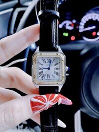 Đồng hồ Cartier nữ dây da màu đen Cartier Tank Diamond Super Fake 34mm