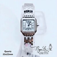 Đồng Hồ Cartier Nữ Mặt Vuông Dây Kim Loại Bạc Mặt Xanh Size 22x22mm - Niềng Đá