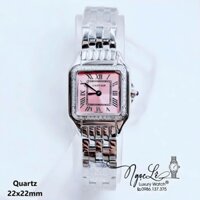Đồng Hồ Cartier Nữ Mặt Vuông Dây Kim Loại Bạc Mặt Hồng Size 22x22mm - Niềng Đá