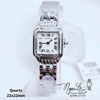 Đồng Hồ Cartier Nữ Mặt Vuông Dây Kim Loại Bạc Mặt Trắng Size 22x22mm - Niềng Trơn