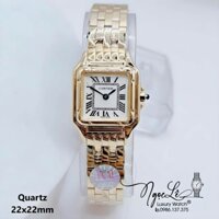 Đồng Hồ Cartier Nữ Mặt Vuông Dây Kim Loại Vàng Mặt Trắng Size 22x22mm - Niềng Trơn