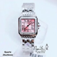 Đồng Hồ Cartier Nữ Mặt Vuông Dây Kim Loại Bạc Mặt Hồng Size 26x26mm - Niềng Đá