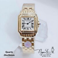 Đồng Hồ Cartier Nữ Mặt Vuông Dây Kim Loại Vàng Mặt Trắng Size 26x26mm - Niềng Trơn