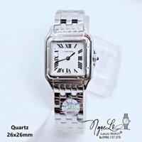 Đồng Hồ Cartier Nữ Mặt Vuông Dây Kim Loại Bạc Mặt Trắng Size 26x26mm - Niềng Trơn