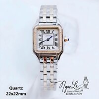 Đồng Hồ Cartier Nữ Mặt Vuông Dây Kim Loại Demi Rose Mặt Trắng Size 22x22mm - Niềng Đá