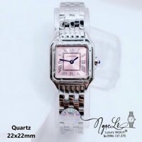 Đồng Hồ Cartier Nữ Mặt Vuông Dây Kim Loại Bạc Mặt Hồng Size 22x22mm - Niềng Trơn