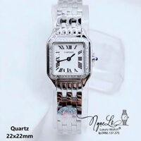 Đồng Hồ Cartier Nữ Mặt Vuông Dây Kim Loại Bạc Mặt Trắng Size 22x22mm - Niềng Đá