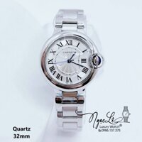 Đồng Hồ Cartier Nữ Máy Quartz Dây Kim Loại Silver Mặt Trắng Size 32mm Niềng Trơn