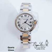 Đồng Hồ Cartier Nữ Máy Quartz Dây Kim Loại Demi Vàng Mặt Trắng Size 32mm Niềng Trơn