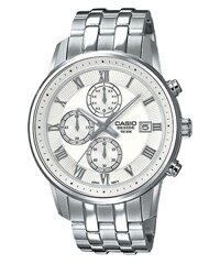 ĐỒNG HỒ CASIO BESIDE BEM-511D-7AVDF Dây kim loại mạ bạc Sang trọng - Mặt 6 kim bạc