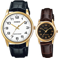 Đồng Hồ Casio Cặp Đôi MTP-V001GL-7BUDF & LTP-V001GL-1BUDF Dây Da - Mặt Số - Viền Mặt Mạ Vàng