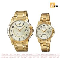 Đồng Hồ Casio Cặp Đôi MTP-V004G-9BUDF & LTP-V004G-9BUDF Dây Kim Loại Mạ Vàng - Mặt Số - Chống Nước EMSI.VN