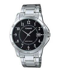 ĐỒNG HỒ CASIO MTP-V004D-1BUDF Dây kim loại mạ bạc - Mặt tròn nền đen số trắng - Chống nước tuyệt đối