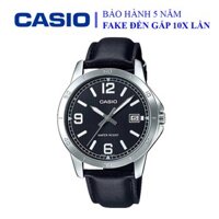 Đồng hồ Casio nam dây da thể thao, mặt đen viền bạc sang trọng, chống nước WR30M đi bơi (MTP-V004L-1BUDF)