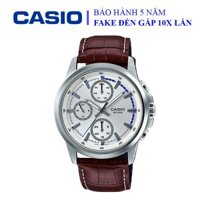 Đồng hồ Casio nam dây da thể thao, khung viền bạc ánh kim sang trọng, chống nước WR50M (MTP-E317L-7AVDF)