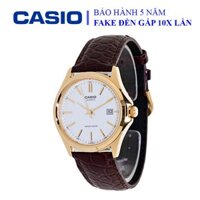 Đồng hồ Casio nam dây da thể thao, mặt trắng viền vàng sang trọng, chống nước WR30M đi bơi (MTP-1183Q-7ADF)
