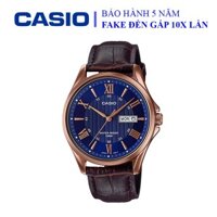 Đồng hồ Casio nam dây da thể thao, mặt xanh viền nâu sang trọng, chống nước WR100M đi bơi (MTP-1384L-2AVDF)