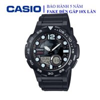 Đồng hồ Casio nam, dây nhựa, thể thao, điện tử, 3 mặt hiển thị, chống nước WR100M đi bơi (AEQ-100W-1AVDF)