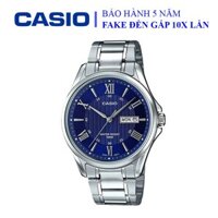 Đồng hồ Casio nam dây sắt thể thao, mặt xanh viền bạc sang trọng, chống nước WR100M đi bơi (MTP-1384D-2AVDF)