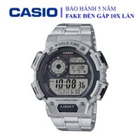 Đồng hồ Casio nam dây sắt thể thao, điện tử, 3 mặt hiển thị, viền bạc đẳng cấp, chống nước WR100M (AE-1400WHD-1AVDF)