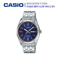 Đồng hồ Casio nam dây sắt thể thao, mặt xanh viền bạc sang trọng, chống nước WR50M đi bơi (MTP-1335D-2A2VDF)
