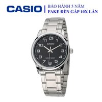 Đồng hồ Casio nam dây sắt thể thao, mặt đen viền bạc sang trọng, chống nước WR30M đi bơi (MTP-V001D-1BUDF)