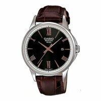 Đồng Hồ CASIO Nam BEM-126L-1AVDF Pin Dây Da Nâu Mặt Đen