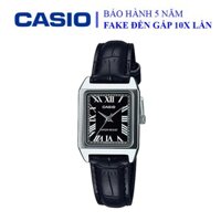 Đồng hồ Casio nữ dây da thể thao, mặt đen viền bạc sang trọng, chống nước WR30M đi bơi (LTP-V007L-1BUDF)