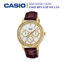 Đồng hồ Casio nữ dây da thể thao, mặt trắng viền vàng sang trọng, quý phái, chống nước WR50M đi bơi (LTP-2087GL-5AVDF)