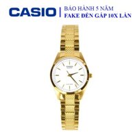 Đồng hồ Casio nữ dây sắt thể thao, mặt trắng viền vàng sang trọng, quý phái, chống nước WR30M (LTP-1274G-7ADF)