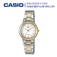 Đồng hồ Casio nữ dây sắt thể thao, mặt trắng viền vàng sang trọng, quý phái, chống nước WR30M (LTP-1131G-7ARDF)